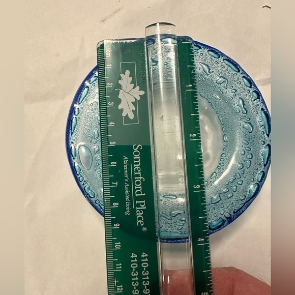 Set of three (3) glass ring or earring holders.  Turquoise and clear. - Picture 3 of 3